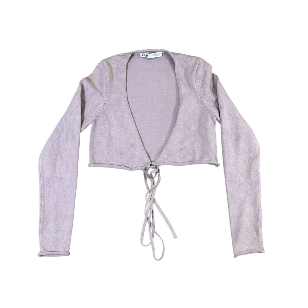 Zara Womens Lavender Purple Knit Cropped Tie Front Shrug Cardigan Size S